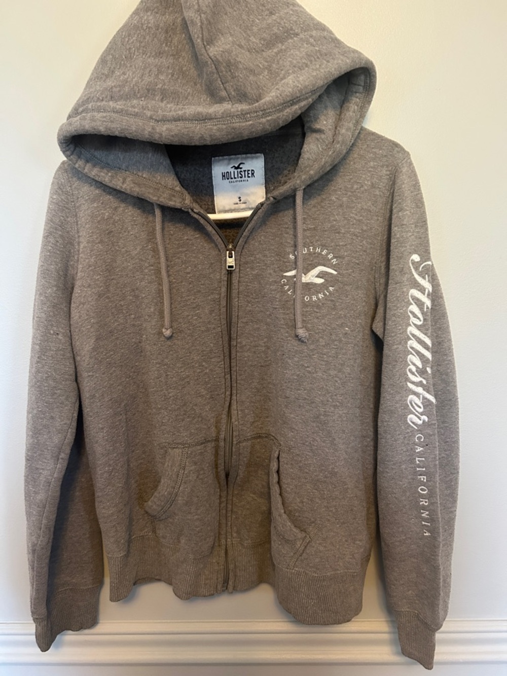 Hollister Gray Zip-Up Hoodie with White Logo